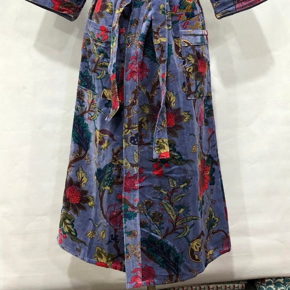 Floral Print Velvet Kimono Luxury Jacket, Party Boho Robe Lounge Wear - Unisex - Picture 9 of 16